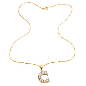 9ct gold Cubic Zirconia Initial C Pendant with chain